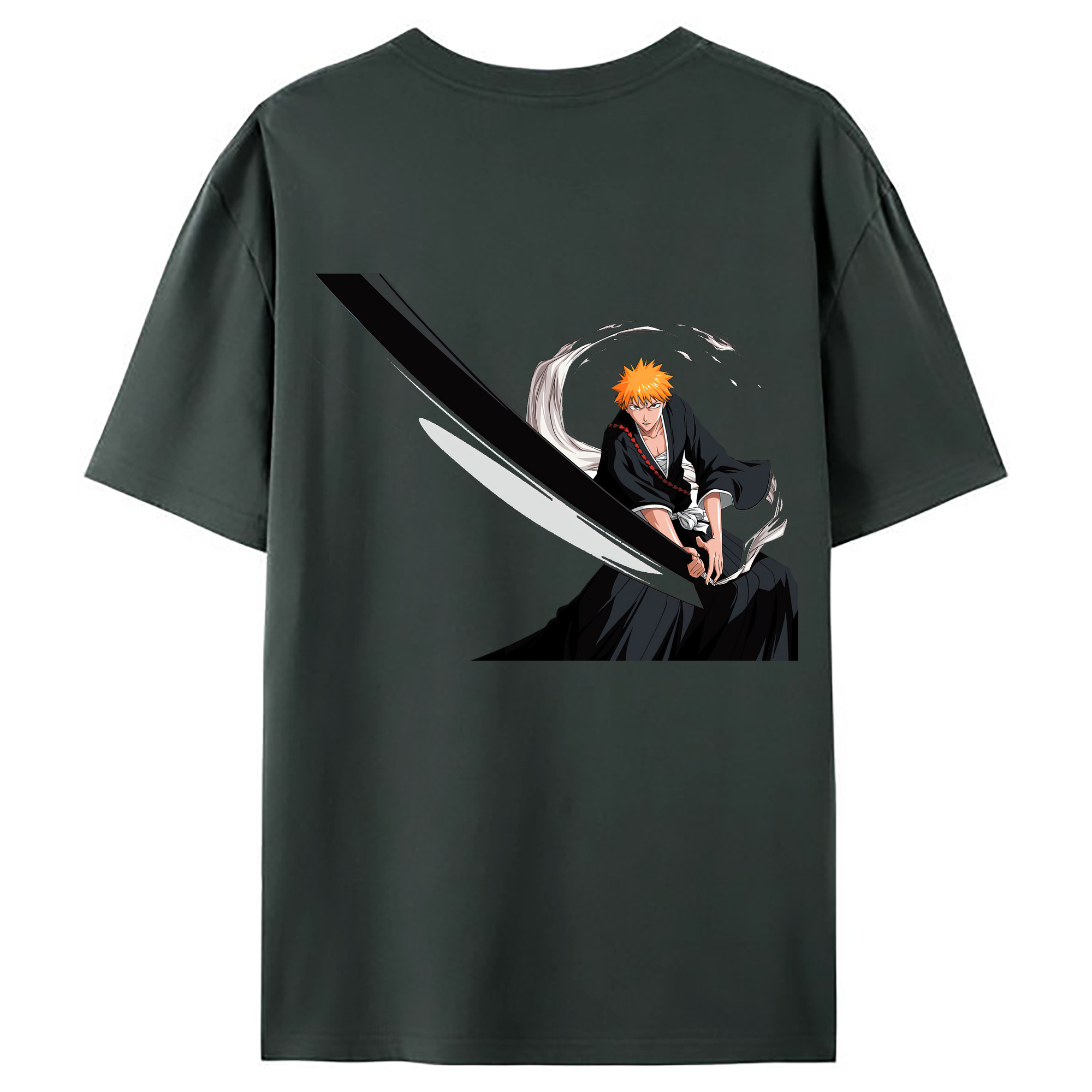（画像用） ブリーチ 黒崎一護（くろさき いちご）BLEACH Kurosaki Ichigo 綿100％ メンズ半袖Tシャツ（バックプリント） 通気性